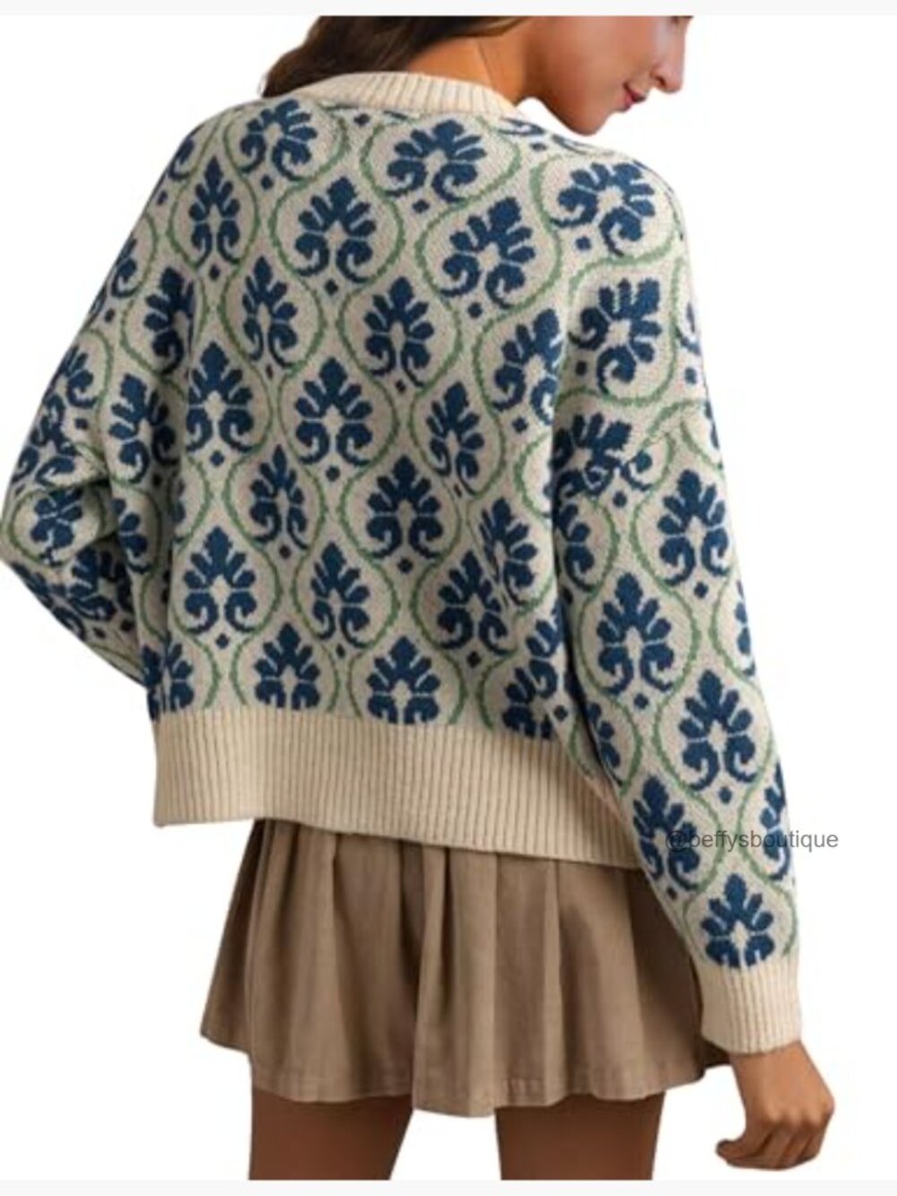 Floral Cardigan Sweater Open Front Long Sleeve Button Down Knit Vintage - Picture 2 of 7